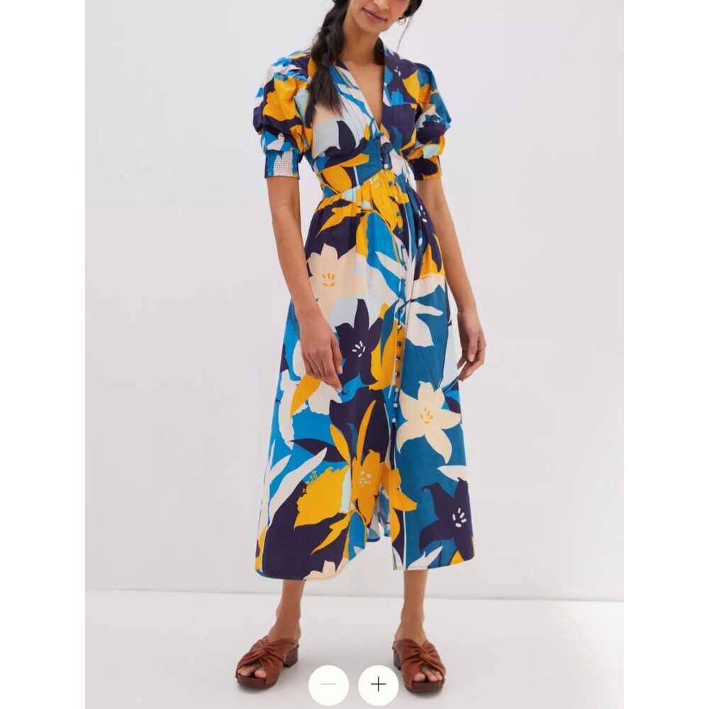 Anthropologie Conditions Apply Ronika Maxi Dress PM Petite M Floral Puff Sleeves